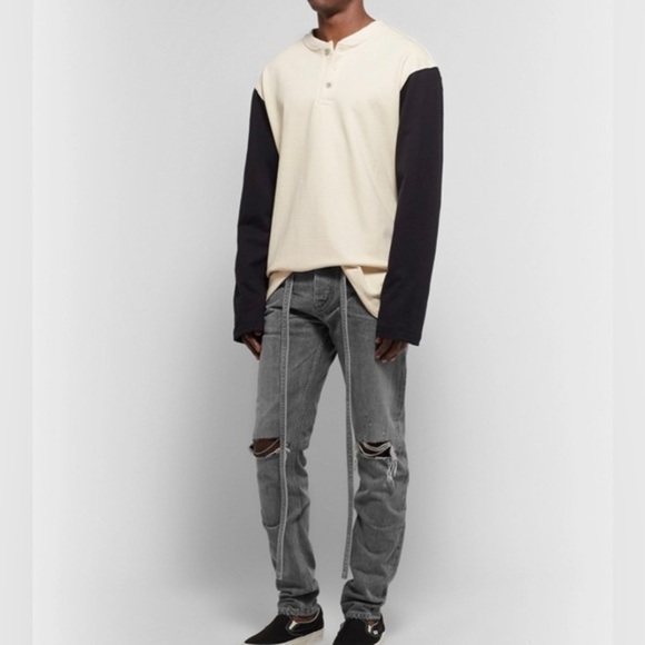 Fear of God - Slim-Fit Belted Distressed Selvedge Denim Jeans - Gray - Picture 3 of 14